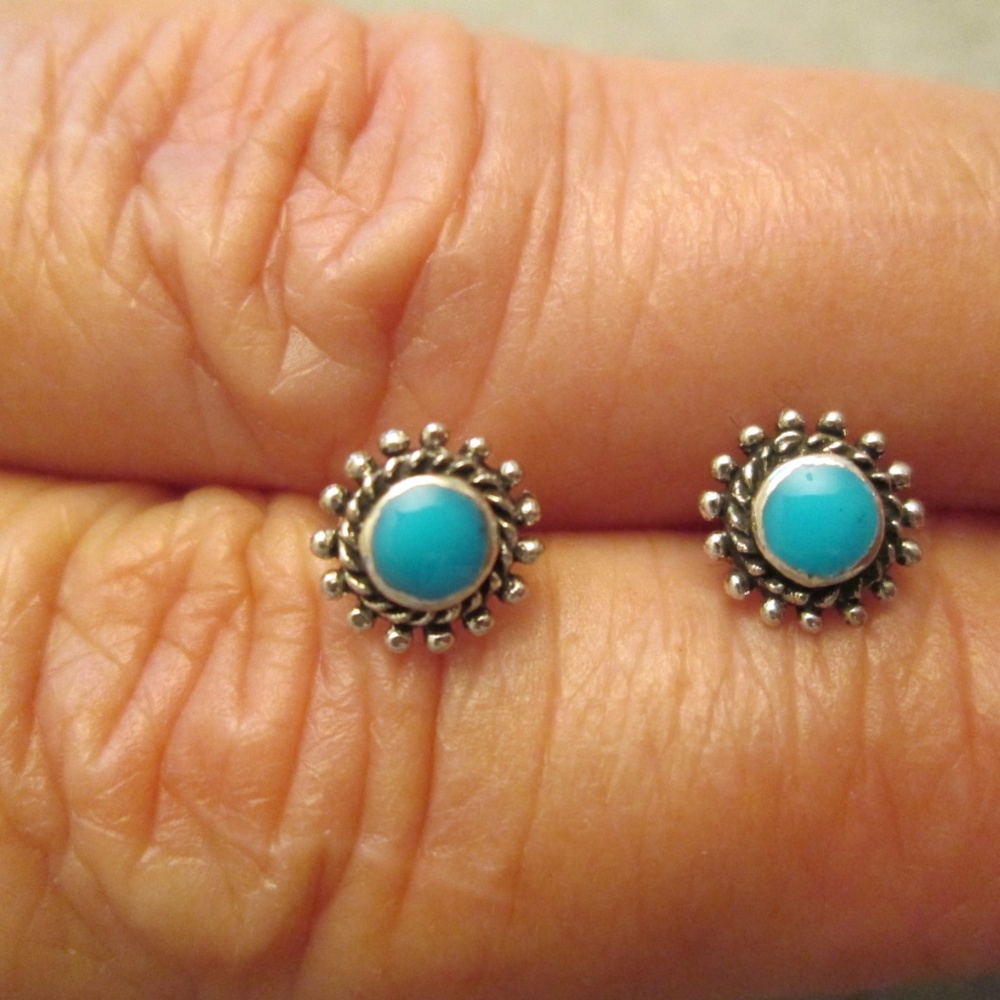 Dainty 925 Sterling Turquoise Stud Earrings,Native American,Southwestern studs